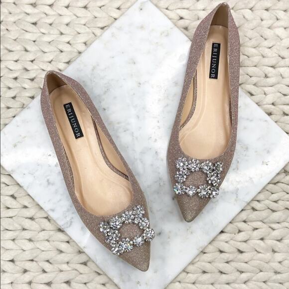 Erijunor Shoes - Erijunor Sparkly Ballet Flats Pink Silver Hangisi Embellished Glitter Pointed 7